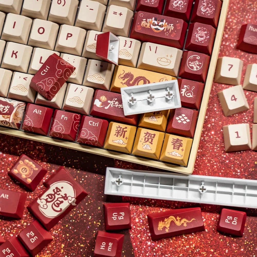 Dragon Year Good Luck Dye Subbed Keycap, Cherry Profile Set, PBT grueso para teclado 87 tkl 104 ansi xd64 bm60 xd68 xd84 BM87 BM65 - imagen 5