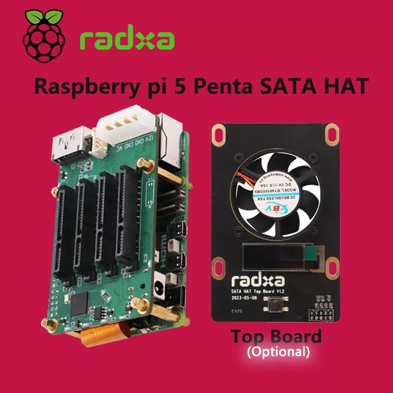 Penta SATA HAT para Raspberry Pi 5 -Up to 5x discos SATA HAT con juego de placa superior opcional