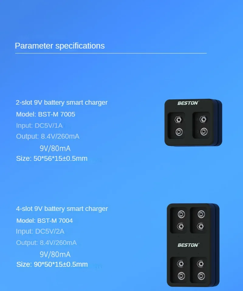 Cargador de batería de 9V con ranura de 2/4, cargador de batería rápido inteligente con indicadores LED, Cable USB para 1-2 baterías de 9V Ni MH/litio - imagen 5