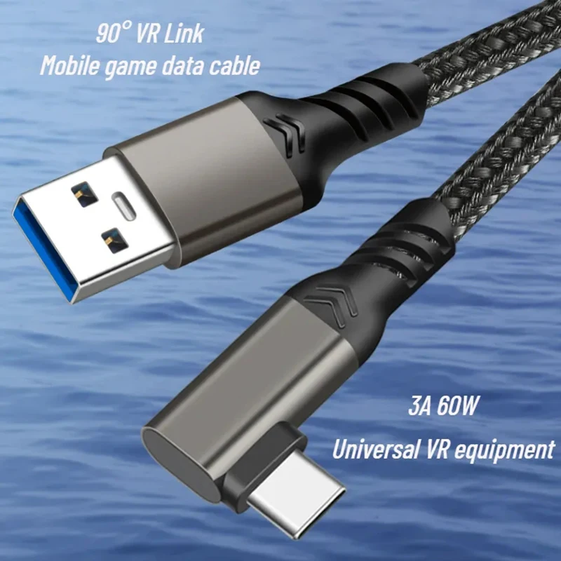 USB 3,2 GEN2 3A 60W codo de 90 grados tipo C Cable conector Usb tipo c para Cable de datos de enlace VR 0,5 M 1M 2M 3M - imagen 5