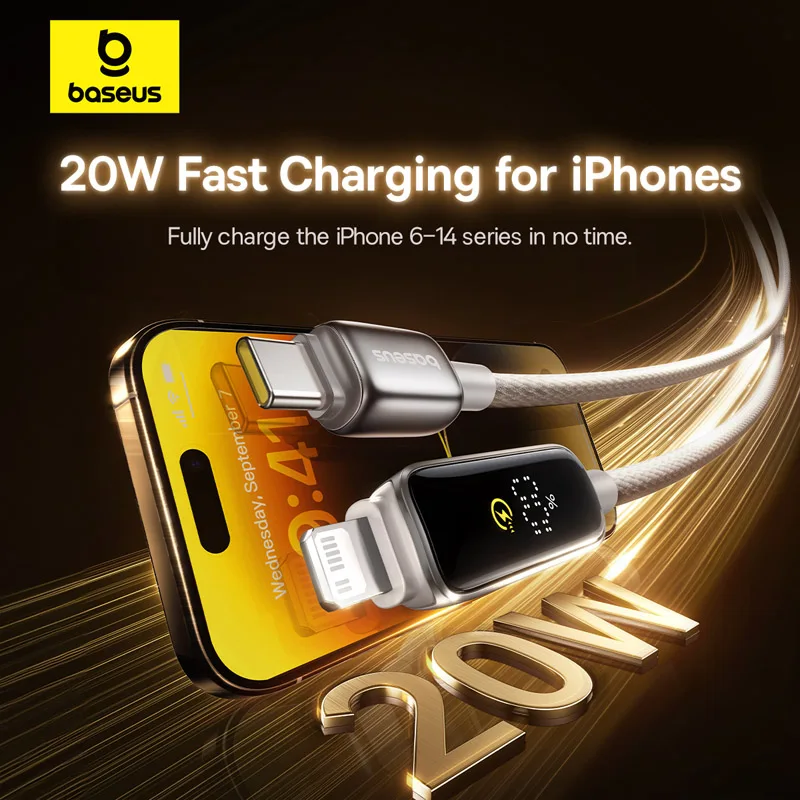 Cable Baseus USB C de 20W para iPhone 14, 13, 12 Pro Max Plus, Cable de carga rápida con pantalla Digital para iPad Pro Mini Cable de datos - imagen 4