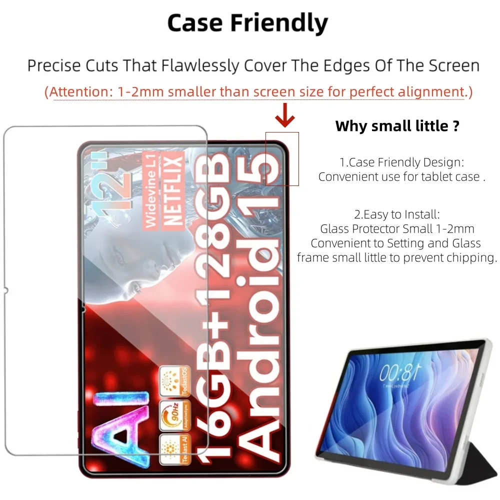 Paquete de 2 películas de vidrio para Teclast T60Ai T60Plus T60 Protector de pantalla de vidrio templado de 12 pulgadas dureza 9H HD transparente resistente a los arañazos - imagen 5