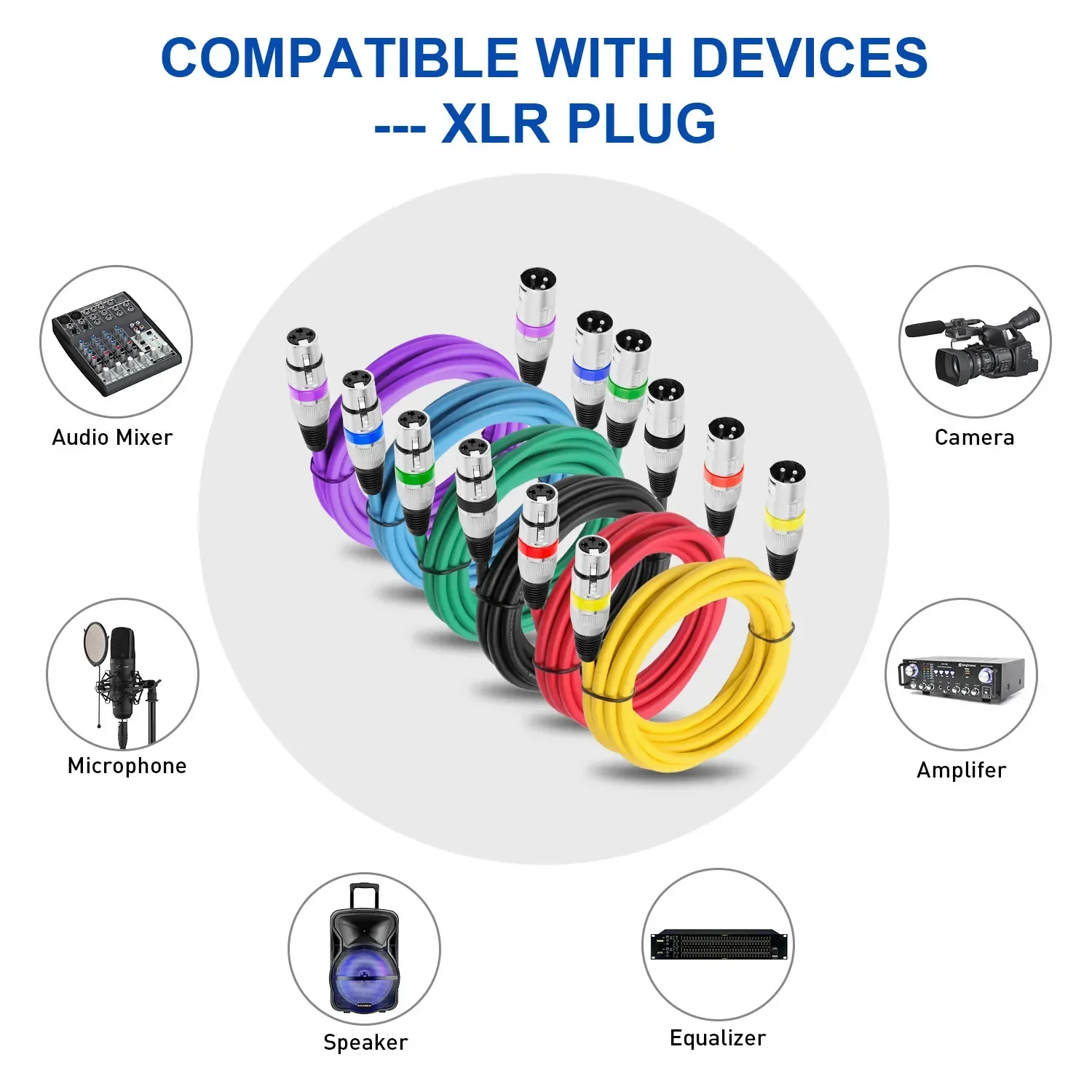 DREMAKE-Cable de micrófono XLR de color, accesorio de 3 pines macho a hembra, extensión de Audio XLR a XLR, parche dinámico, paquete de 6 - imagen 3