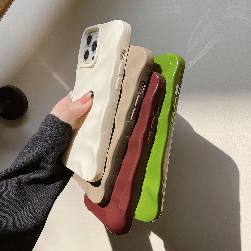 Funda de teléfono con diseño ondulado 3D de lujo para iPhone 16 Pro Max 15 14 13 12 Plus 11, funda de silicona suave brillante de Color sólido, parachoques para teléfono - imagen 3