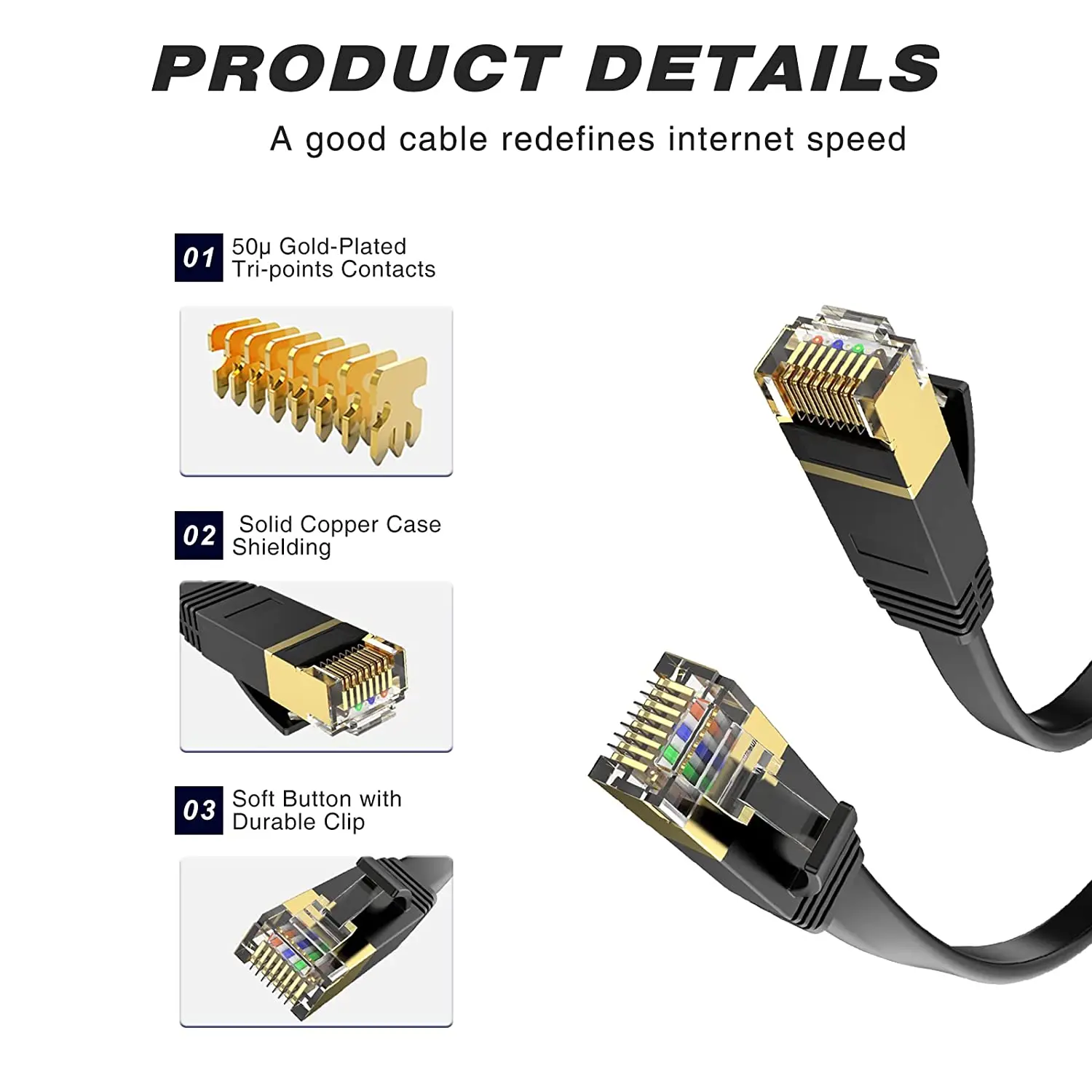 Cable Ethernet Cat7 Blindado RJ45 – Conexión Rápida para Módem y Router - imagen 4