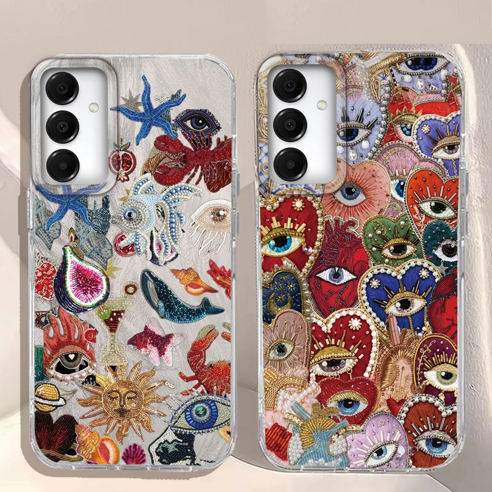 Funda de teléfono con textura de plumas y cara de sol de planeta, funda para Samsung Galaxy A55 A56 A36 A26 A16 A53 A06 A14 A24 A34 A54 A15 A25