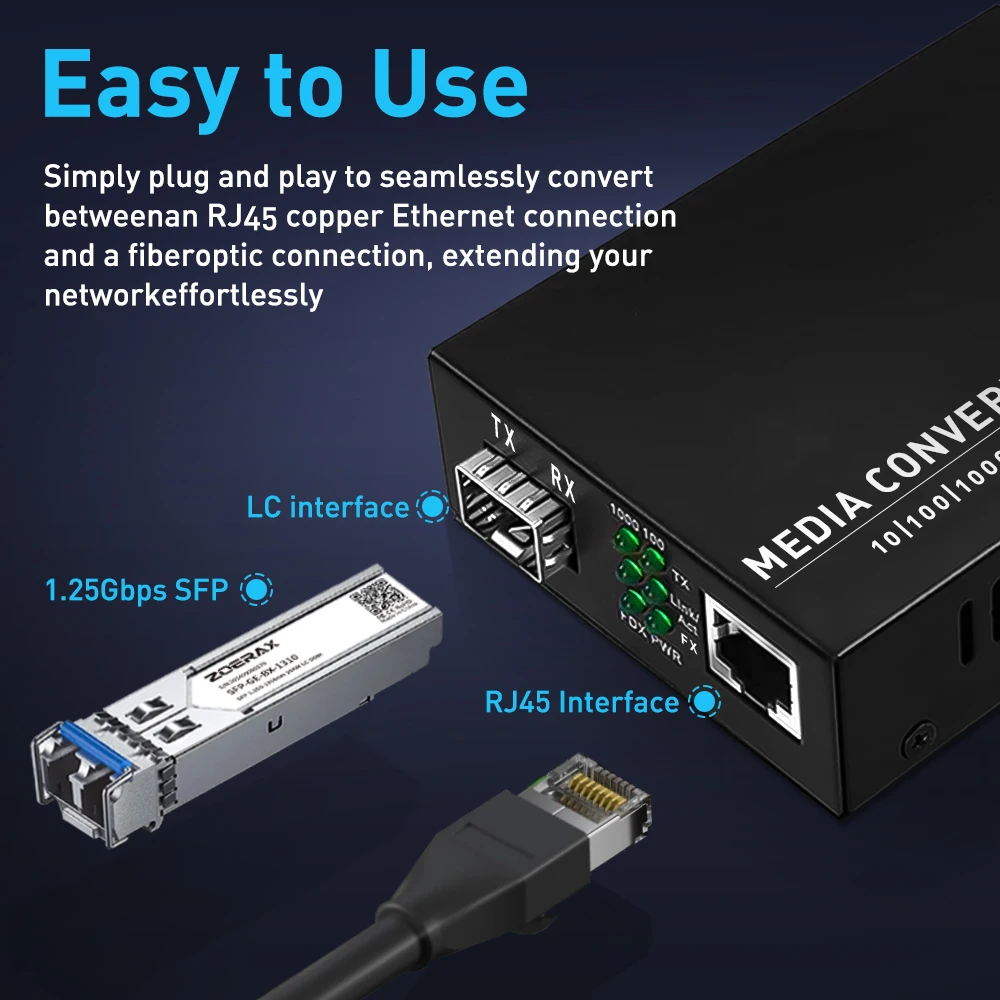 Converter de medios Ethernet de fibra Bidi Gigabit Natalink 1,25G con módulo transceptor dúplex monomodo SFP LC RJ45 a SFP - imagen 4