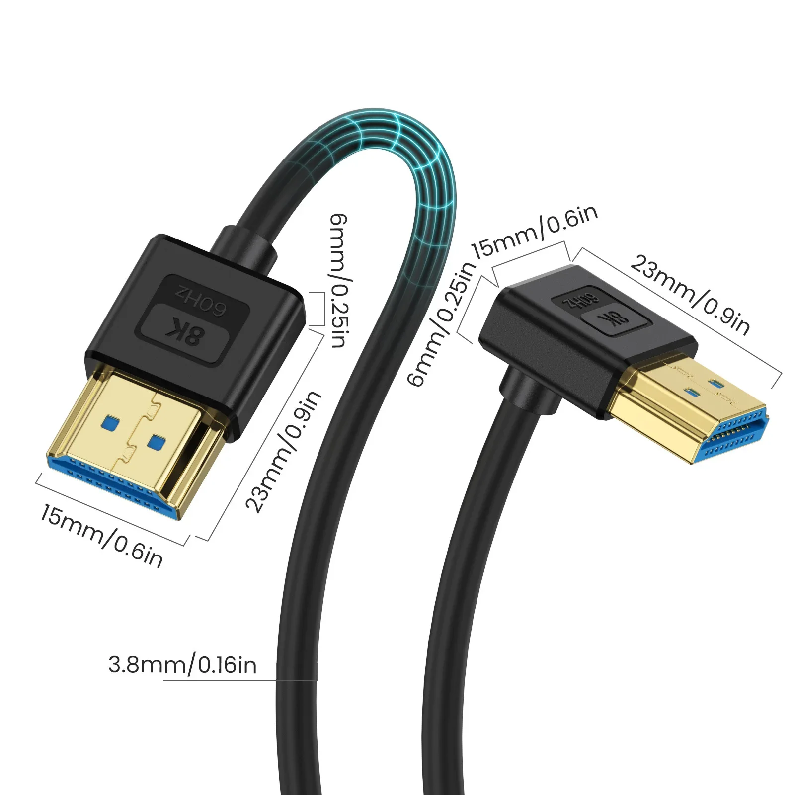 Cable de codo de silicona HDMI Micro Mini Compatible con HDMI 2,1 V Cable fino Flexible compatible con resolución de 16K 60Hz 8K 60Hz 4K 240HZ 5K - imagen 5