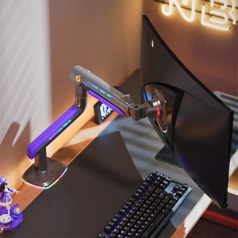 Brazo de Monitor para juegos NB G60 E5 F5, pantalla de arco curvo de 32-60 pulgadas, soporte de Monitor ultraancho de escritorio de 2-20kg con luz RGB - imagen 4