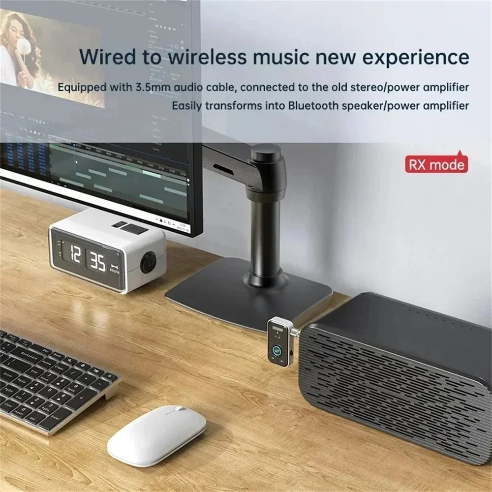 Transmisor receptor Bluetooth 5,3, adaptador de Audio inalámbrico 2 en 1, adaptador auxiliar con conector de 3,5mm para música de coche, auricular, altavoz, manos libres - imagen 2