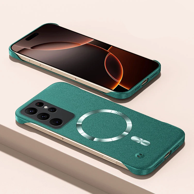 Para Magsafe funda ultrafina de piedra arenisca sin marco para Samsung S25 S24 S23 S22 S21 S20 FE Note 20 10 Plus cubierta dura Ultra magnética - imagen 2