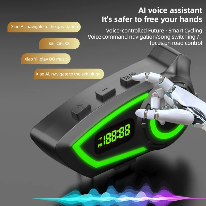 Auriculares estéreo para casco de motocicleta, Bluetooth 6,0, llamadas manos libres, IP65, resistentes al agua, con Radio FM, luz ambiental tricolor - imagen 5