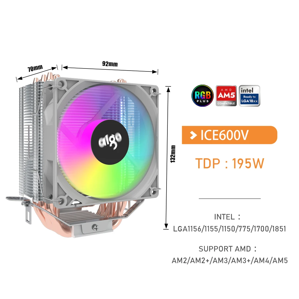 Aigo ICE CPU Cooler 2 4 6 tubos de calor PC radiador PWM 3PIN 90mm CPU refrigeración ventilador Rgb silencioso para Intel 1700 1150 1156 1366 1155 AMD - imagen 5