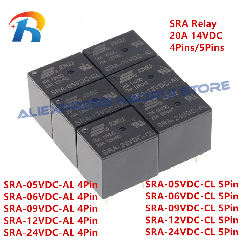 5 uds T74 relés de potencia SRA 05VDC 12VDC 24VDC AL SRA-05VDC-CL SRA-12VDC-CL SRA-24VDC-CL 20A 14VDC conversión normalmente abierta 4P/5 pines