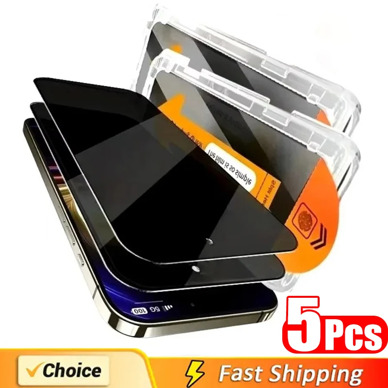 5 uds vidrio templado de privacidad para iPhone 11 12 13 14 15 16 Plus 17 Pro Max Air 16e XS XR Protector de pantalla instalación sin polvo
