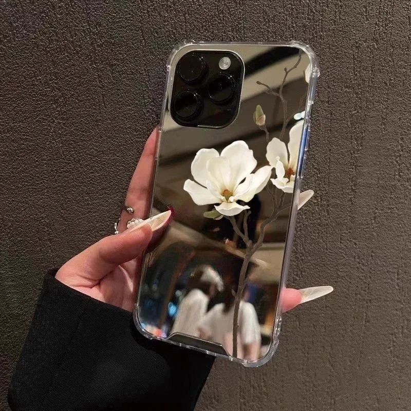 Funda de teléfono suave con espejo de flor de pera para Samsung Galaxy S25 S24 S23 S22 S21 Ultra Plus FE A06 A14 A23 A34 A36 A52 A55 A56