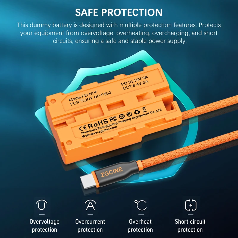 ZGCINE DT-NPF d-tap a NPF, batería ficticia, Cable trenzado, acoplador de CC, accesorio para monitores/luz de vídeo LED/receptor transmisor - imagen 4