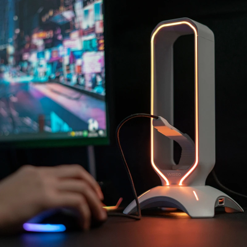 WAIZOWL HS-501 RGB soporte para auriculares personalizado Airpods MX soporte de exhibición para auriculares USB estante de almacenamiento para auriculares regalos para jugadores - imagen 5