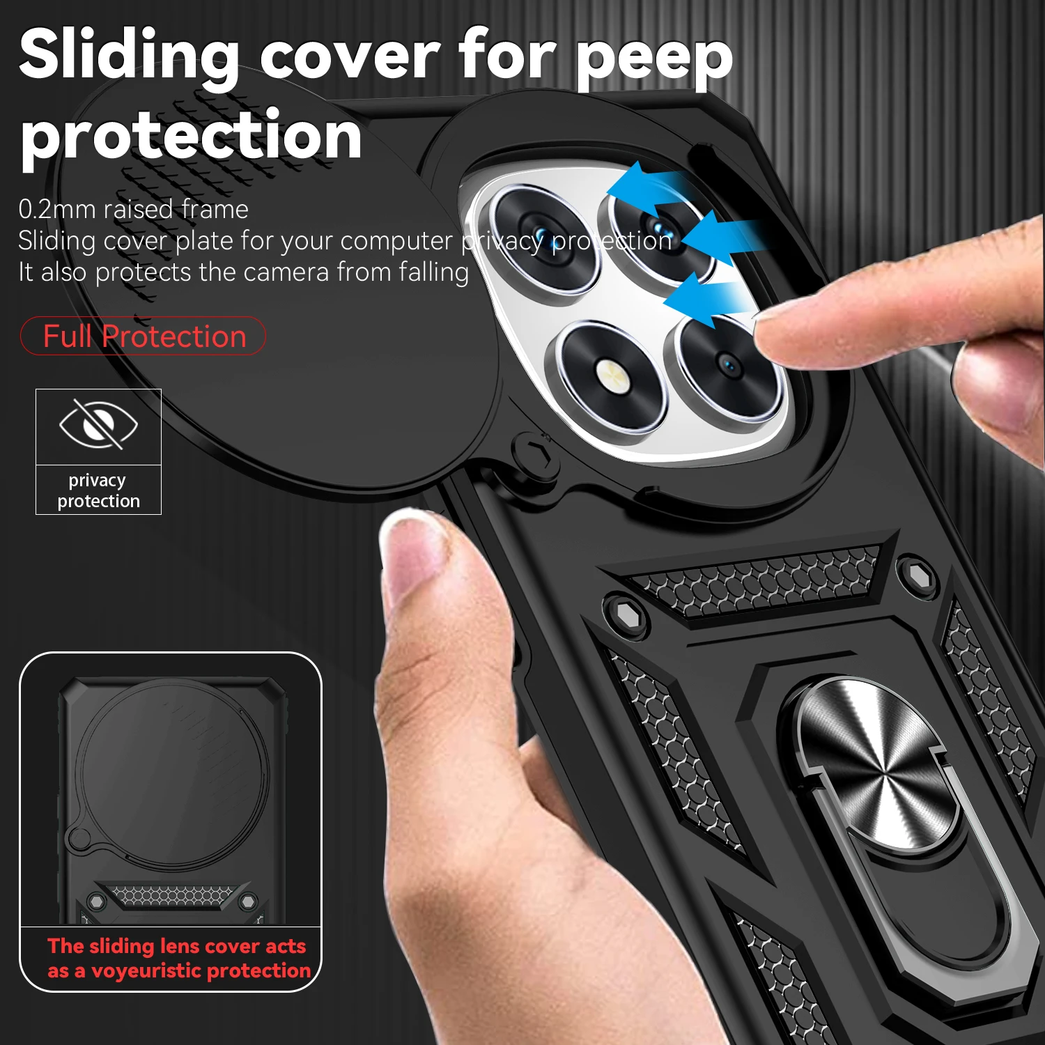 Funda de cámara deslizante para Xiaomi Redmi Note 14 Pro 4G, soporte de anillo magnético para coche, cubierta dura de teléfono a prueba de golpes RedmiNote14Pro 24116RACCG - imagen 2