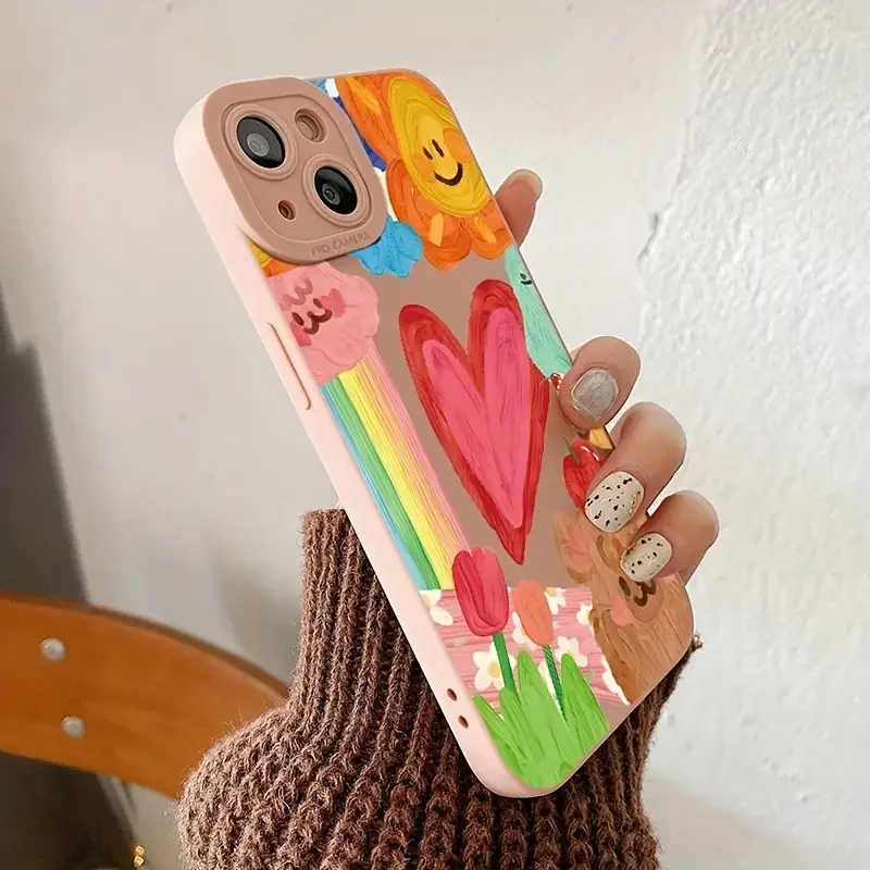Funda con diseño de corazón arcoíris y oso de flores de amor para Samsung Galaxy S25 S24 S23 Ultra S22 Plus S21 FE A56 A35 A55 A54 A33 A53 - imagen 3
