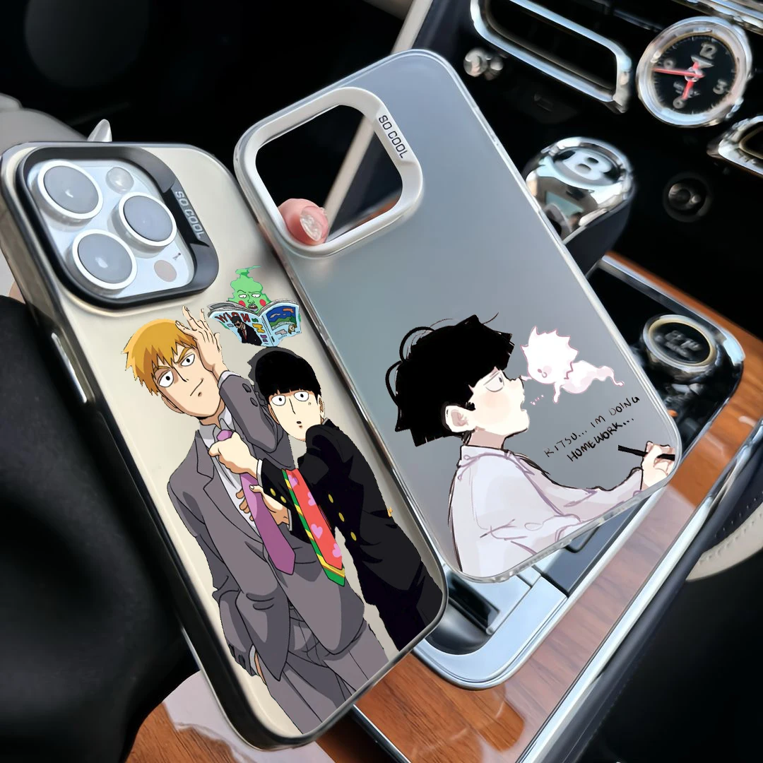 Mob Psycho-funda plateada para teléfono móvil, carcasa de color mate para Apple iPhone 15, 14, 13, 12, 11, X, XS, XR, 8, 7 Plus, Pro Max, 100