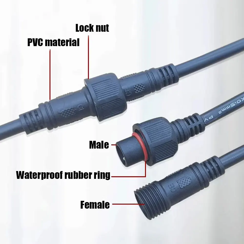 Conector Led macho a hembra IP68, Cable negro para tiras de luz LED, 20cm, 2 pines, 3 pines, 4 pines, 5 pines, 22AWG, 1 par - imagen 3
