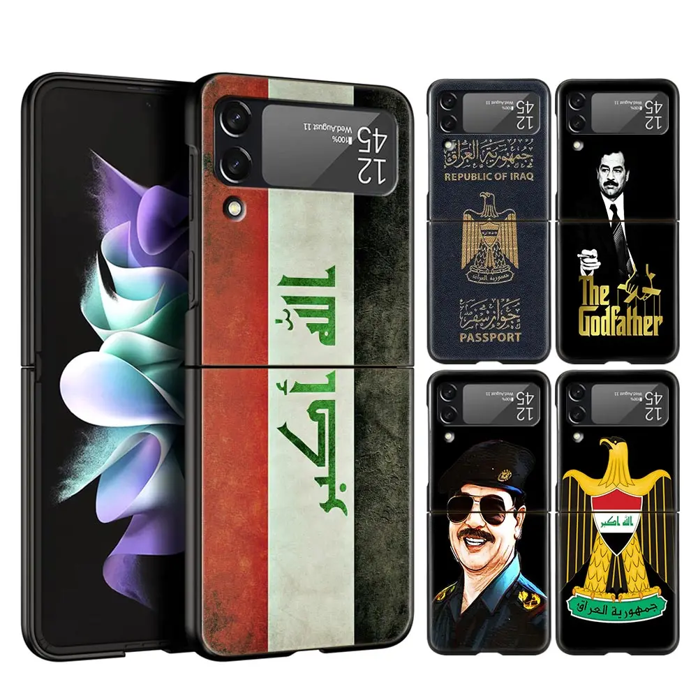 Para Samsung Galaxy Z Flip 3 4 5 duro negro plegable PC funda de teléfono Saddam Hussein bandera de Irak de lujo para Samsung Z Flip3 contraportada