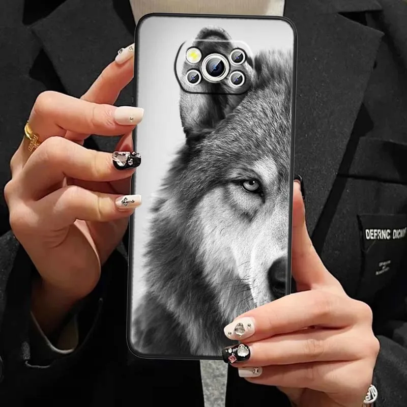 Funda con patrón de arte de lobo para Xiaomi Poco C65 C55 C51 C50 C40 F6 F5 F4 M6 M5 M4 X6 X5 5G, funda negra para teléfono - imagen 5