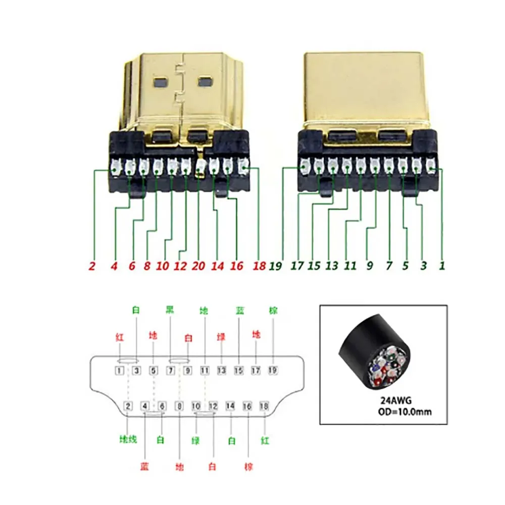 1 Uds Compatible con HDMI 2,0 conector macho terminales de ruptura sin soldadura/soldadura Modular ordenador TV enchufe de vídeo con carcasa - imagen 4