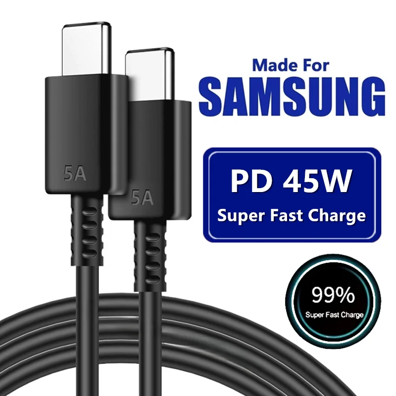 Cable de carga súper rápida USB C Dual 5A PD 45W para Samsung S22 S23 S24 Plus Note 20 Ultra A53 A54 A55 Cable de datos de carga rápida 2m