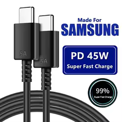 Cable de carga súper rápida USB C Dual 5A PD 45W para Samsung S22 S23 S24 Plus Note 20 Ultra A53 A54 A55 Cable de datos de carga rápida 2m