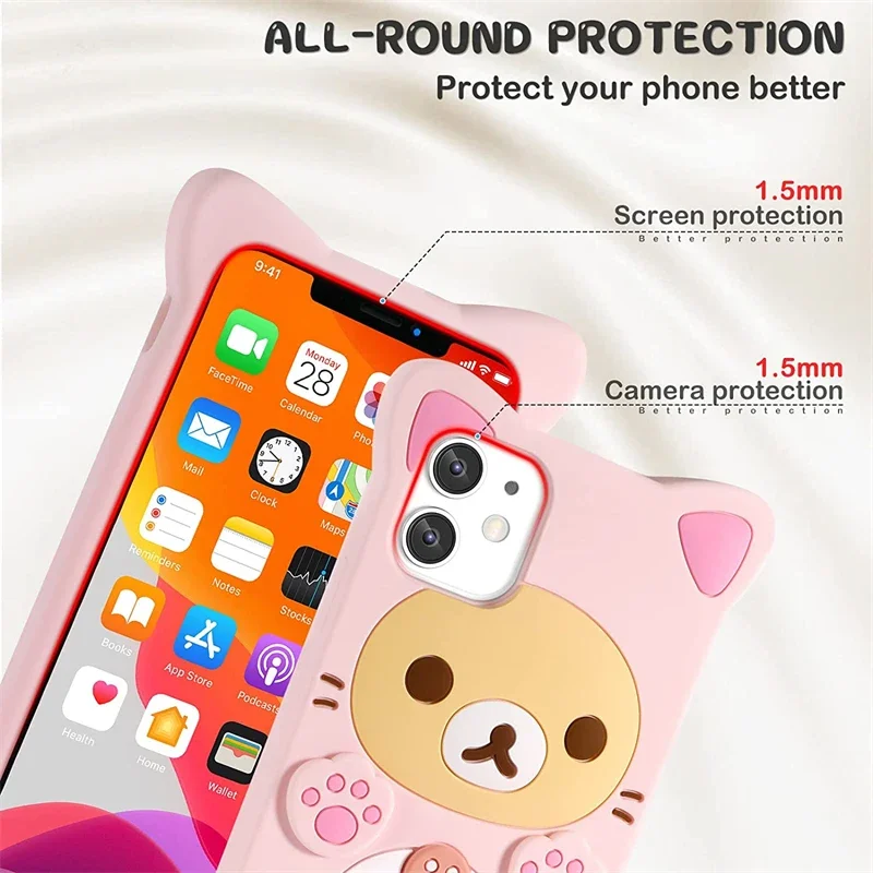 Funda de silicona suave Kawaii con bonito dibujo de oso rosa en 3D para Samsung Galaxy S23 S24 Plus S22 Ultra A53 S24Ultra S23Ultra, funda divertida - imagen 5