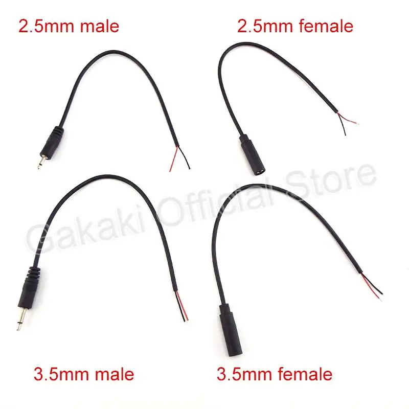 Cable de extensión de 25CM y 2 pines, Conector Mono de 2,5mm y 3,5mm, enchufe macho y hembra, cargador de Cable de reparación de Audio DIY, 5 uds.