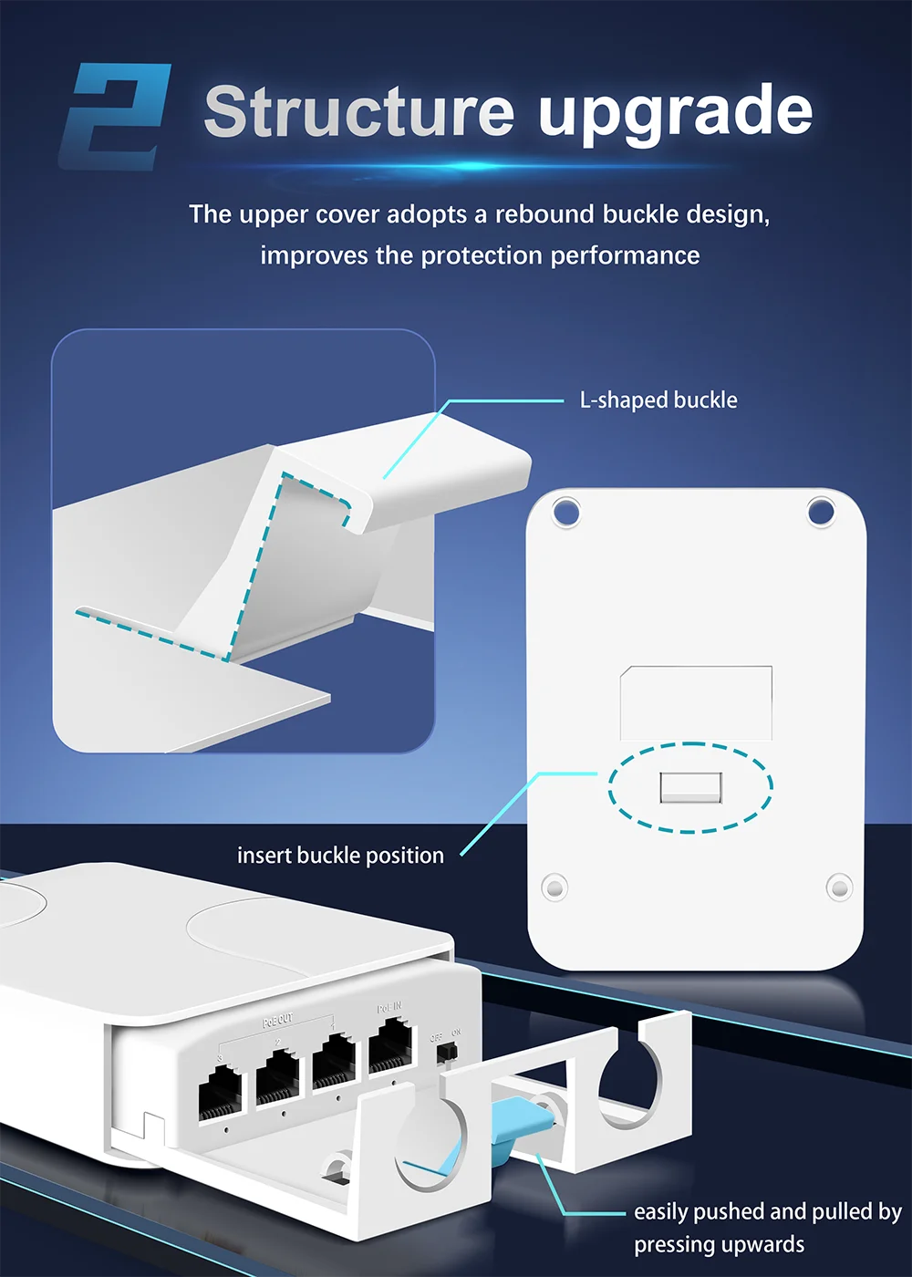 Repetidor extensor POE impermeable de 4 puertos para exteriores, 100Mbps, red IP55 VLAN 44-57V para cámara POE, AP sin cables - imagen 3