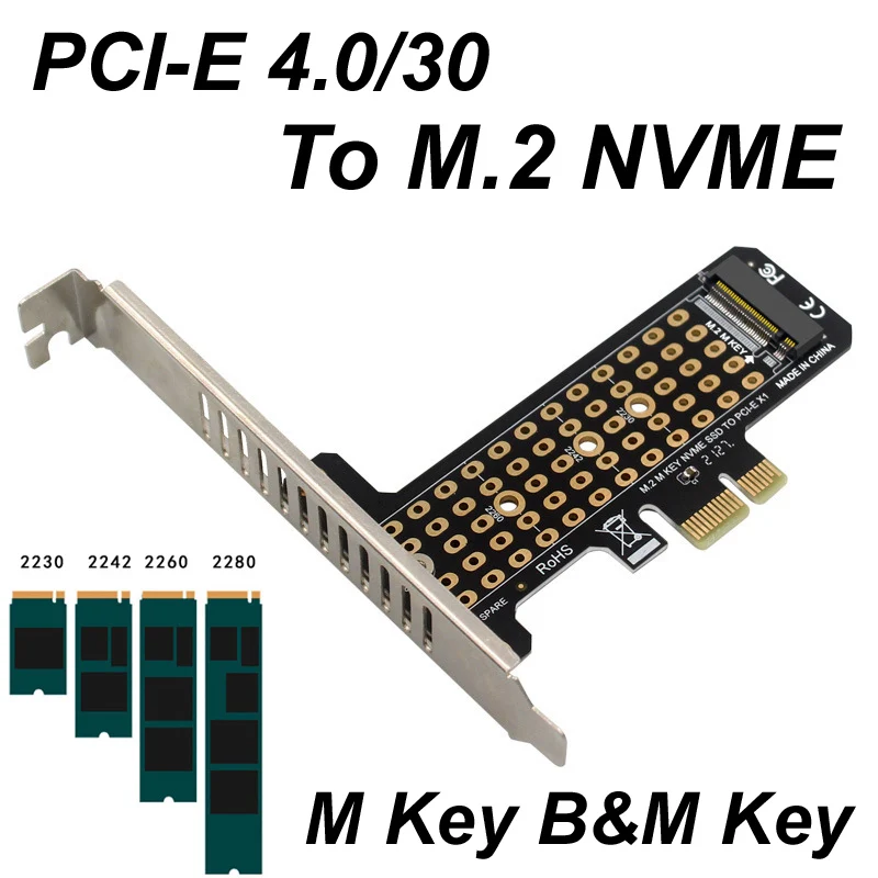 M.2 NVME B & M Key a PCIe 4,0/3,0 X1 x1 X4 x8 x16 tarjeta adaptadora de interfaz placa base de PC para disco duro SSD 2230 2242 2260 2280 - imagen 2