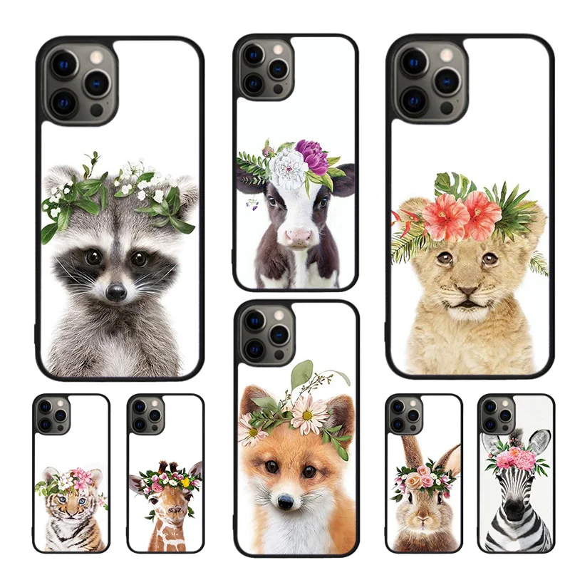Funda de teléfono con diseño de flor y zorro mapache para iPhone 17 Air 16 15 14 11 12 13 Pro MAX Plus