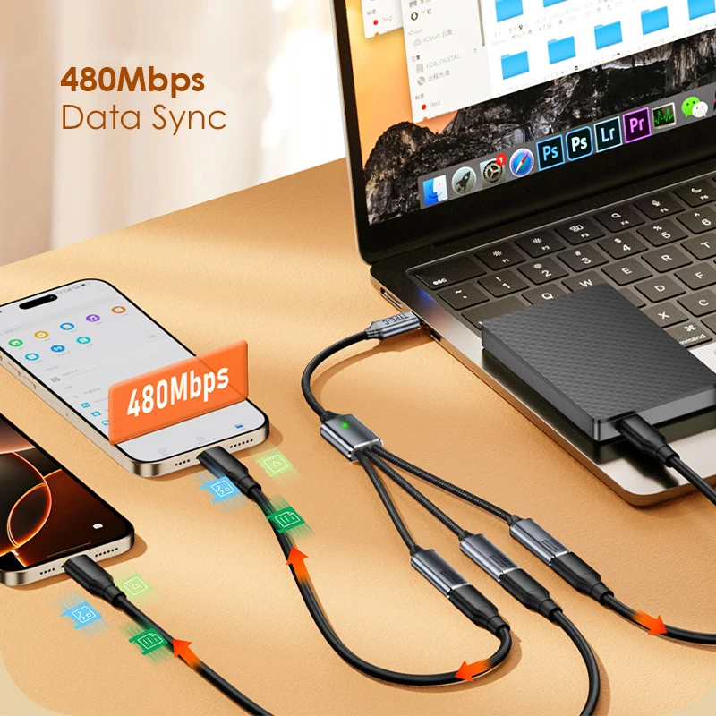 Nuevo 3 puertos USB A/tipo C Hub 480Mbps OTG Cable adaptador línea de sincronización de datos para lector de tarjetas de disco U teclado ratón carga expansor Dock - imagen 3