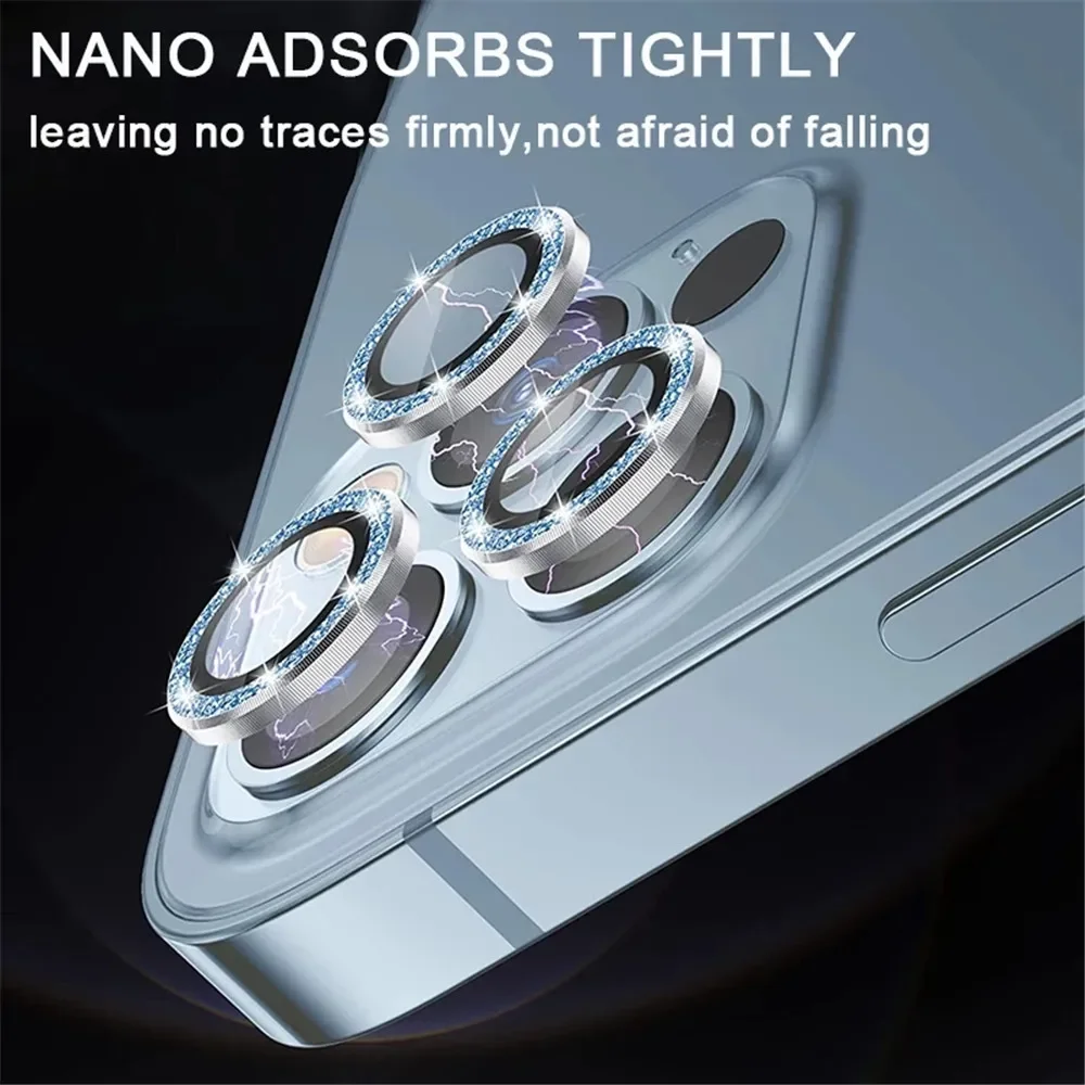 2-3 uds cristal de cámara de Metal de diamante para IPhone 15 16 Pro Max 13 protección de lente de cámara para IPhone 16 Pro Max 15 14 Plus vidrio - imagen 5