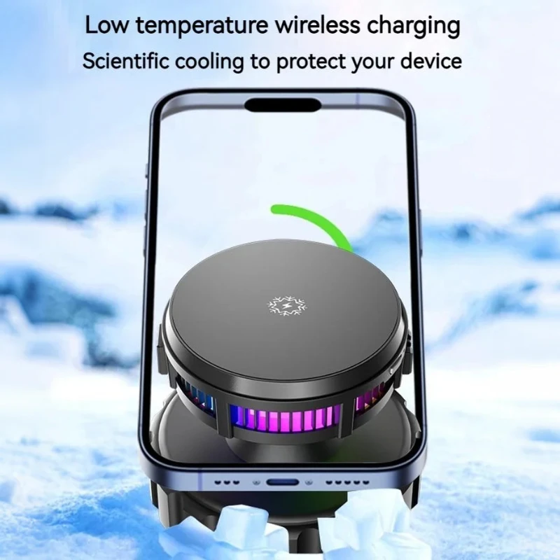 Cargador inalámbrico magnético de 15W con ventosa, refrigeración semiconductora, iluminación RGB, funciona con todas las marcas, para coche/cocina/gimnasio - imagen 4