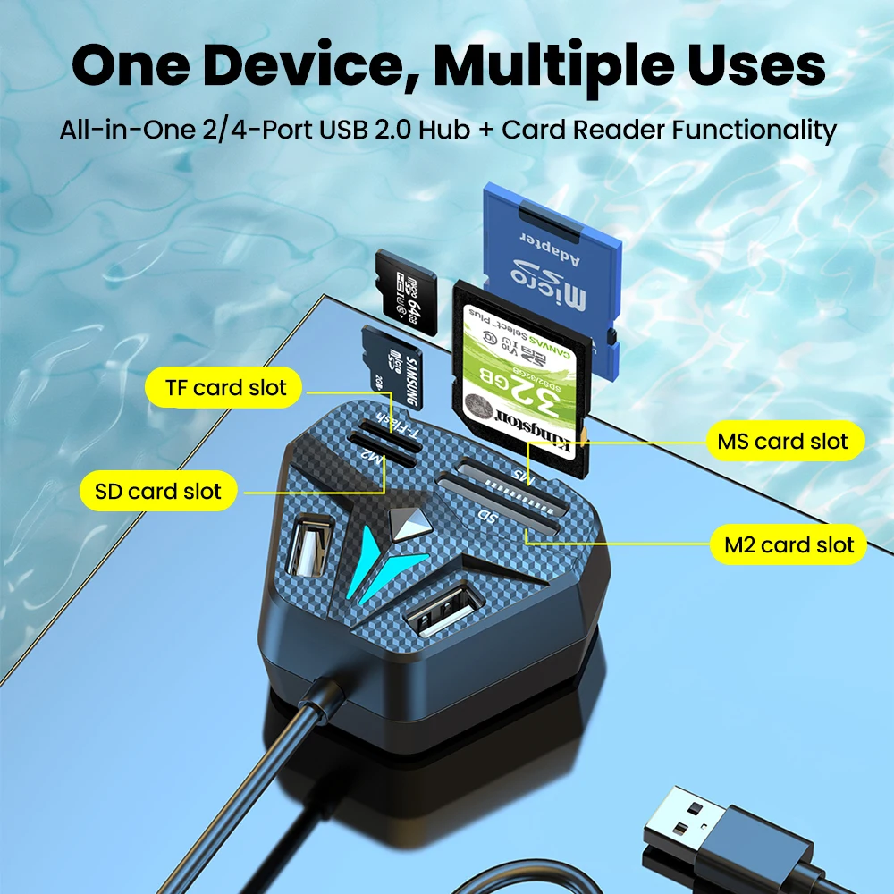 HUB USB 2,0 multifuncional, lector de tarjetas MS/SD/M2/TF, concentrador multipuerto combinado para accesorios de ordenador portátil, adaptador tipo C - imagen 4