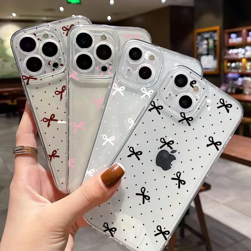 Funda de teléfono con diseño de lazo rosa y estrella bonita de Corea para IPhone 17 Air 17 Pro Max 16 15 14 13 12 11 Pro Max 16e Plus, funda minimalista de TPU - imagen 4