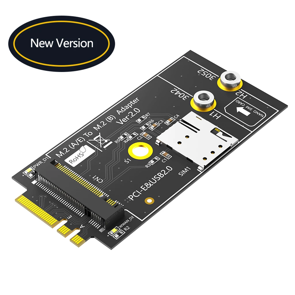 Tarjeta adaptadora M.2 Key B a A+E con ranura para tarjeta NANO SIM para módulo LTE 3G/4G/5G compatible con tarjeta USB 2,0/PCI-E M.2 B-Key 3042 3052