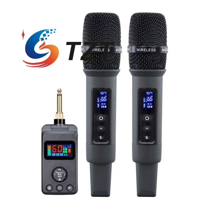 TZT Micrófono Bluetooth Micrófono Inalámbrico DSP Anti-Howling (M50 + Dos Micrófonos D80 con Tubo de Plástico)