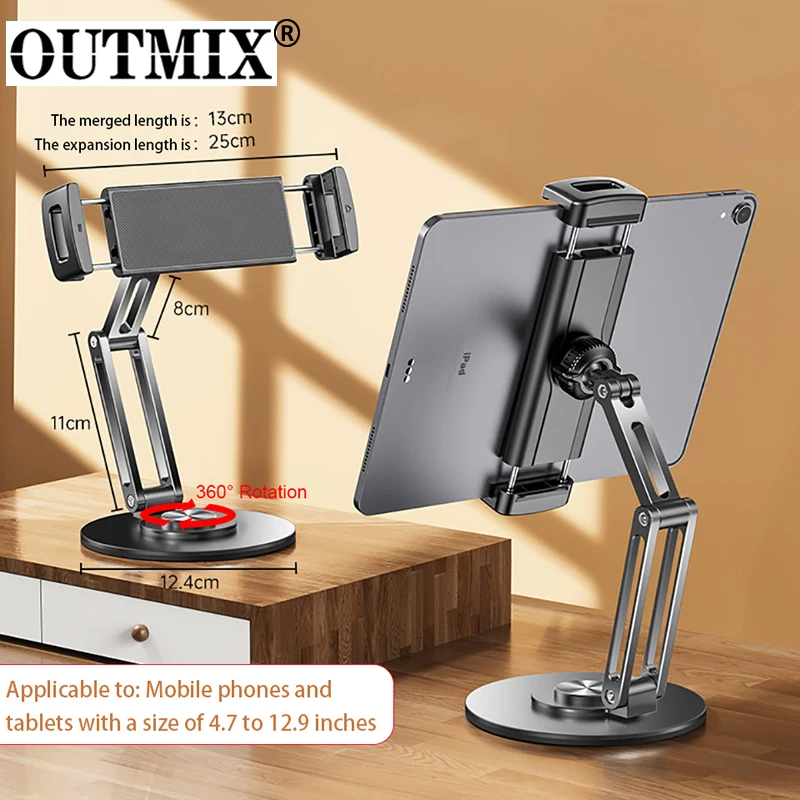 Soporte para tableta con rotación de 360 grados, soporte plegable de aleación de aluminio para teléfonos de escritorio, soporte perezoso para iPad iPhone 16 15 14 13 12 Pro Max - imagen 2