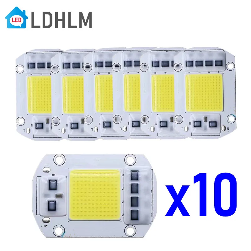 Lámpara LED COB de 10 piezas para exteriores, 20W, 30W, 50W, CA 220V, 240V, IP65, IC inteligente, sin necesidad de controlador