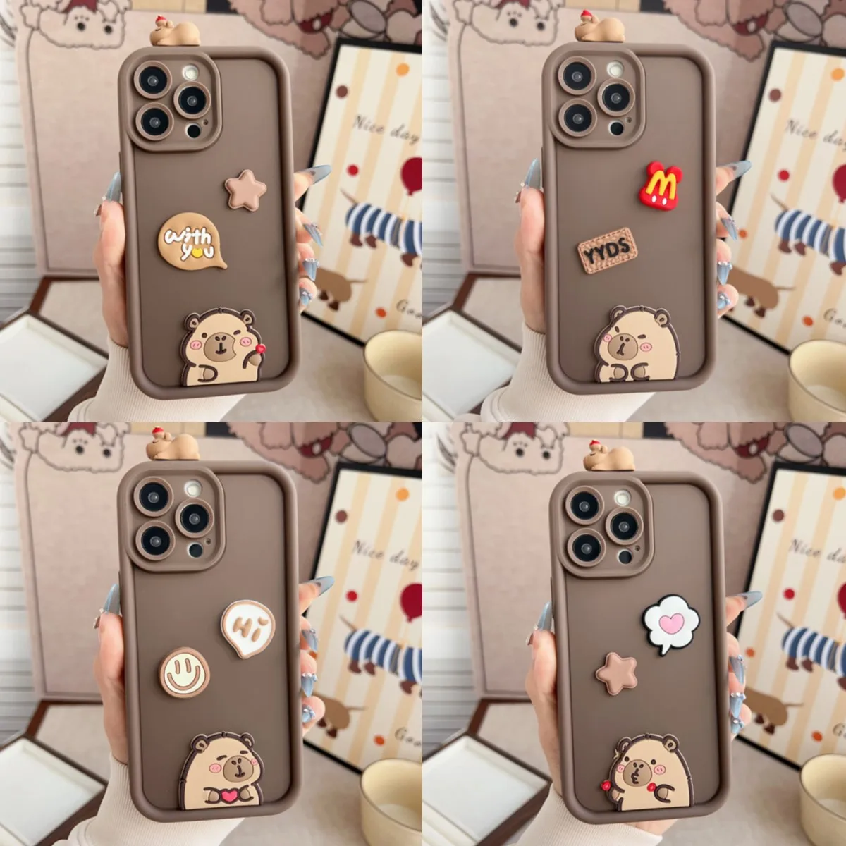 Capibala para Xiaomi Redmi A1 A2 A3 A5 8 9 10 11 12 13 14 A C POCO F5 F7 F6 12T 13T 14T funda multiestrip con cabeza de muñeca - imagen 4