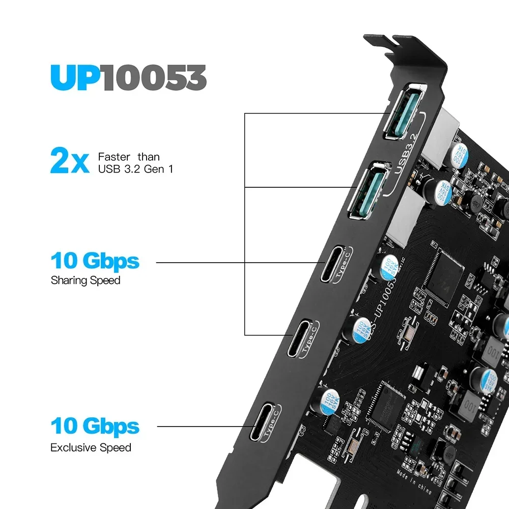 PCIE X4 a USB 3,2 10Gbps Gen2 3 puertos tipo C tarjeta de expansión USB Dual A + tres adaptador tipo C Chip convertidor ASM3142 con VL822 - imagen 2