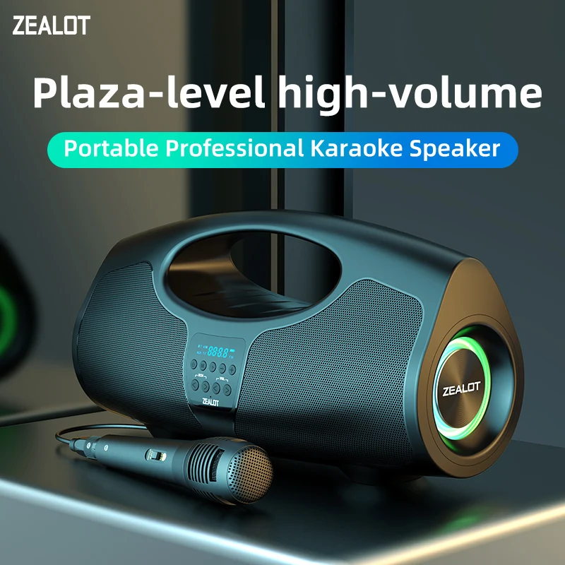 ZEALOT-P1M Altavoz Bluetooth portátil para Karaoke de 40W con IPX5 resistente al agua, mango cómodo, iluminación controlable, micrófono, exterior