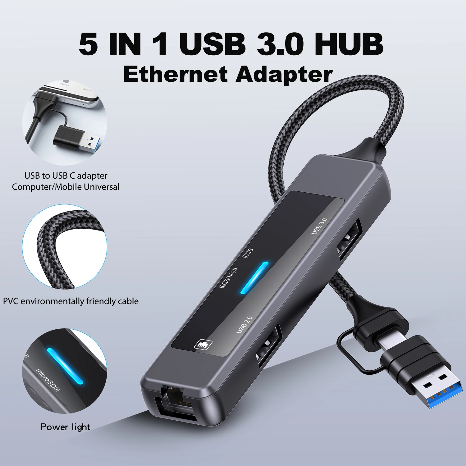 5-Port USB C Hub 4K HDMI Compatible with PD Fast Charge USB 3.0 & 2.0 Type-C Charging Dock for MacBook iPad Samsung