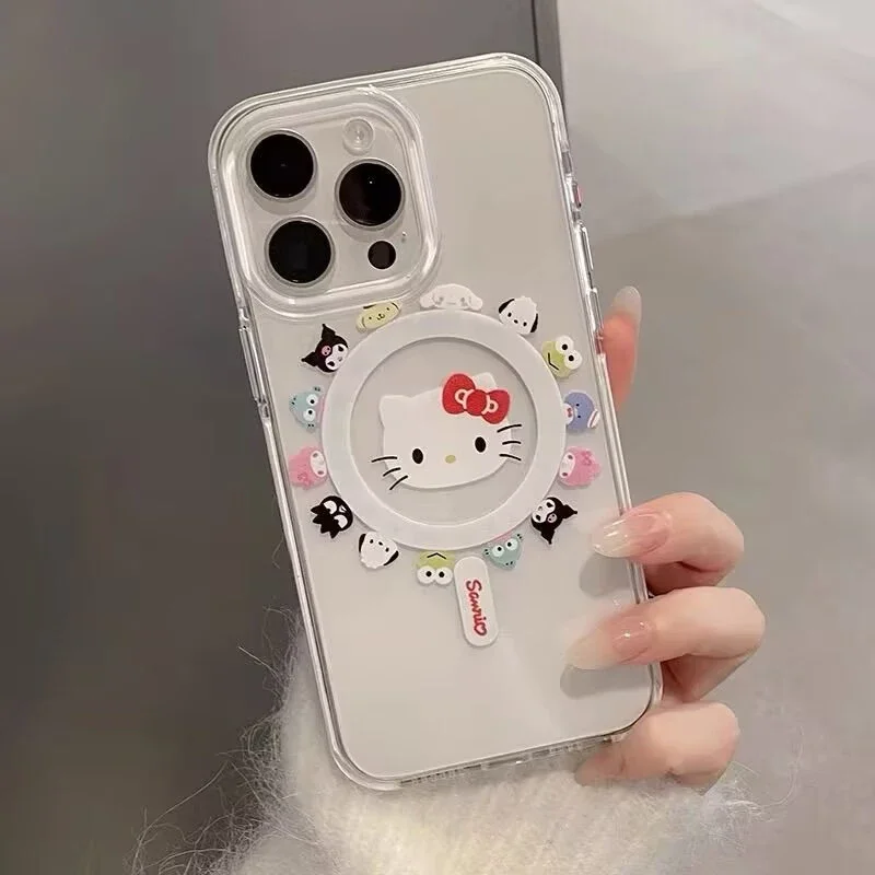 Hello Kitty Cinnamoroll soporte magnético Magsafe funda de carga inalámbrica para iPhone 16 15 14 13 12 11 Pro Max Plus Mini 7 8 X cubierta - imagen 5